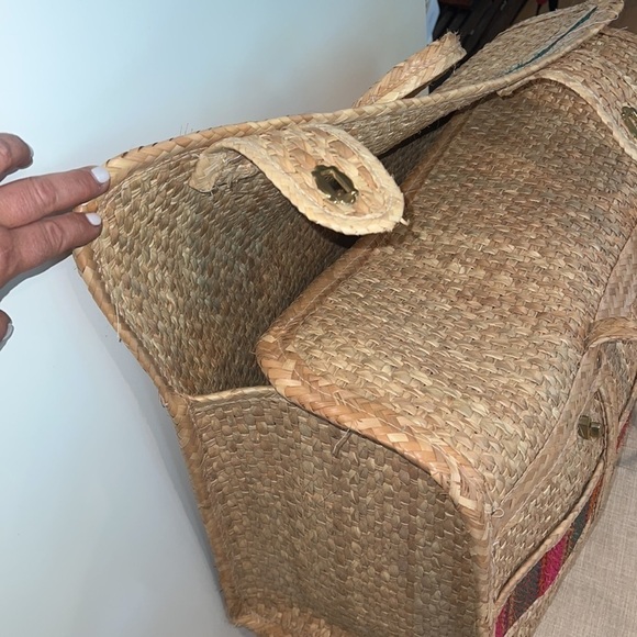 Vintage 1960’s Woven Grasscloth Straw XL Foldover Closure Tote - Picture 8 of 12